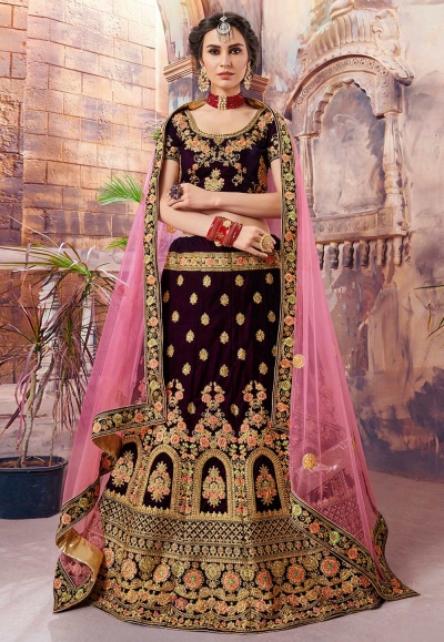 purple velvet circular lehenga choli 4008