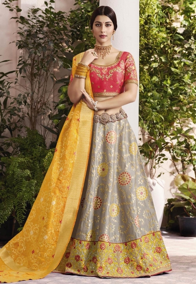 gray silk a line lehenga choli 9205