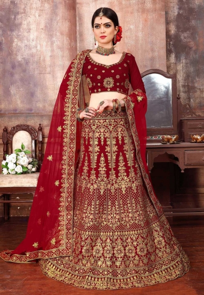 maroon velvet embroidered lehenga choli 1065