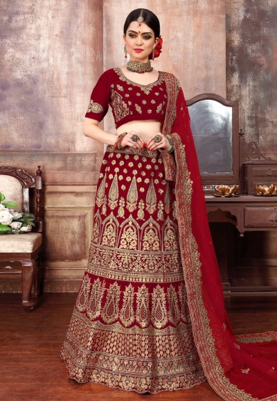 maroon velvet a line lehenga choli 1069