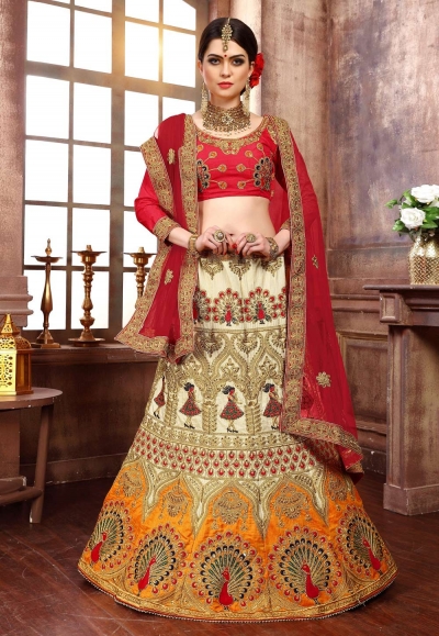 cream silk embroidered lehenga choli 1068