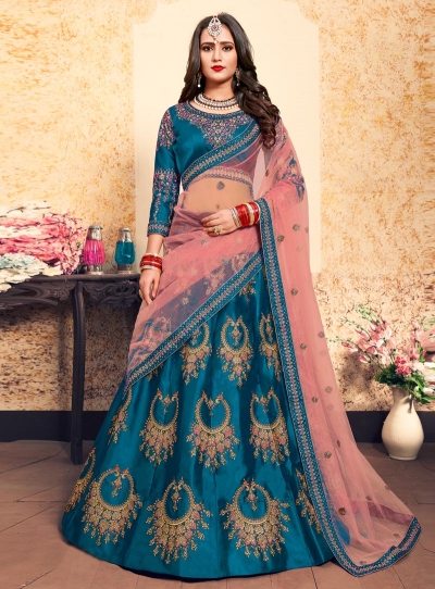 aqua satin lehenga choli 1620