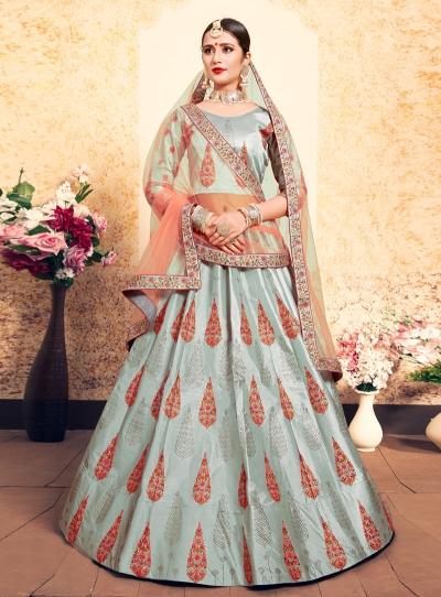 gray satin lehenga choli 1628