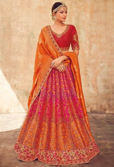 pink and orange bridal lehenga