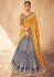 Royal blue and yellow Indian silk wedding lehenga