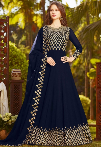 navy blue georgette embroidered floor length anarkali suit 20032