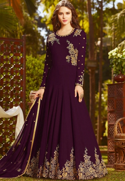 purple georgette embroidered floor length anarkali suit 20027