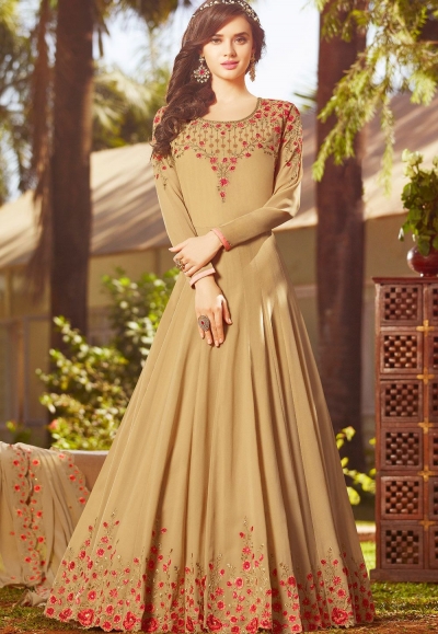 beige georgette embroidered floor length anarkali suit 20026