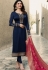 prachi desai navy blue satin georgette straight cut suit with banarasi dupatta 9878