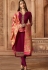 wine georgette embroidered straight churidar suit 12080