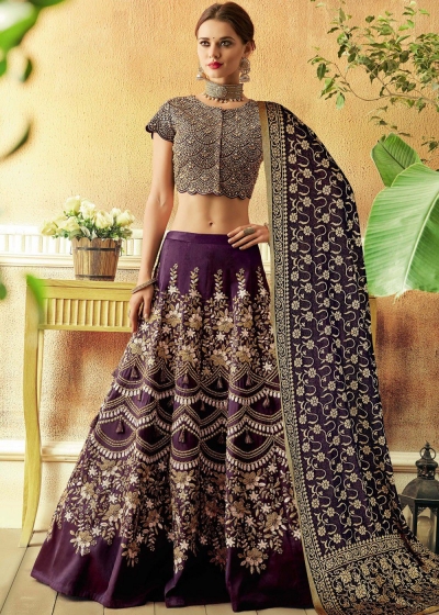 Purple tafetta silk Indian wedding lehenga choli 7820
