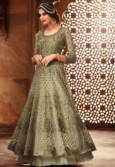 pastel green net embroidered lehenga style anarkali suit 60002