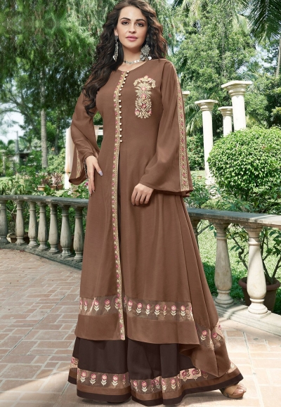 brown silk palazzo style suit 9010