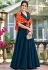 blue silk party wear long gown 9004