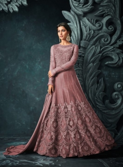 Mauve Net Trouser Style Anarkali Suit 1206