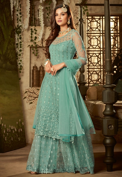 sea green net palazzo suit 61004