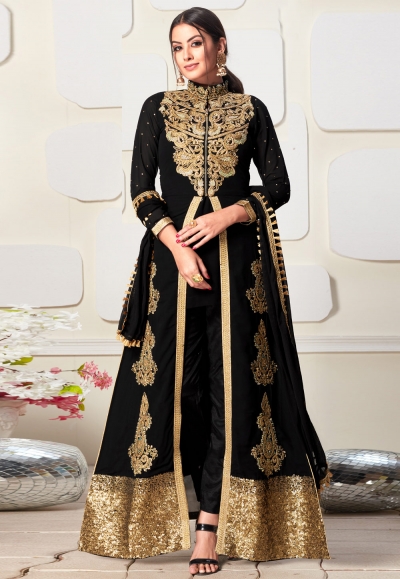 black faux georgette pant style suit 8001