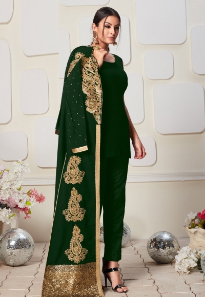 green faux georgette center slit anarkali suit 8003