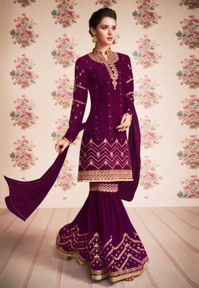 magenta georgette sharara suit 8175