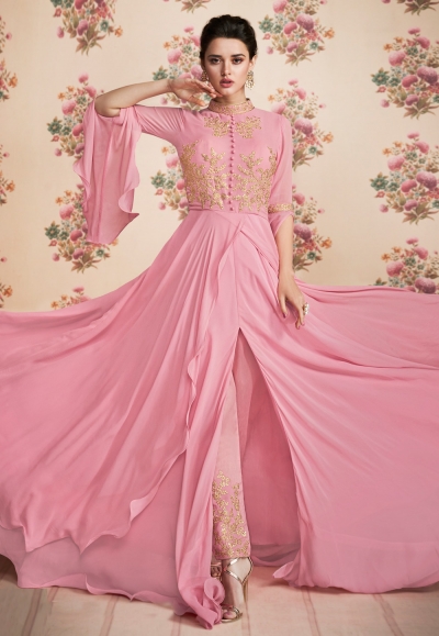 light pink georgette anarkali suit 8177