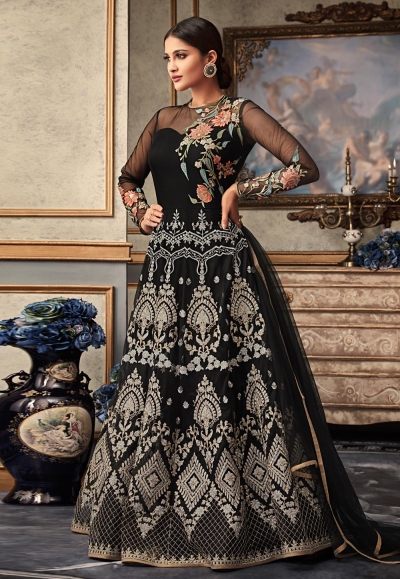 black net abaya style anarkali suit 15033