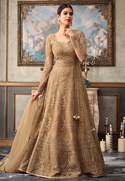 beige net abaya style anarkali suit 15036