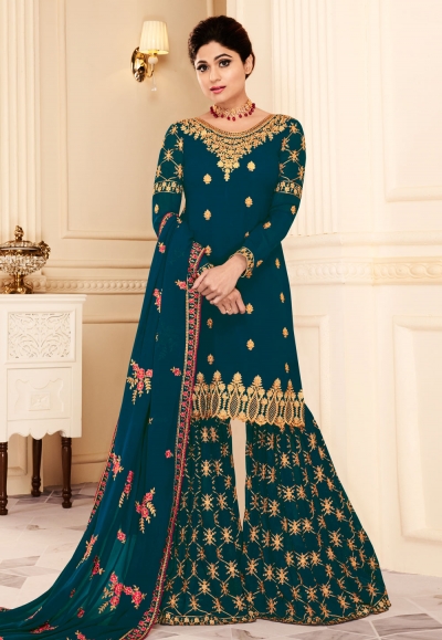 shamita shetty blue georgette pakistani style suit 8166