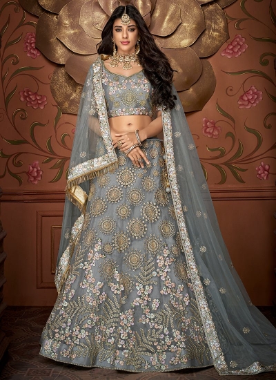 Grey embroidered a line wedding lehenga 13234