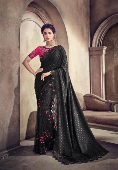 Black color fancy designer party wear saree