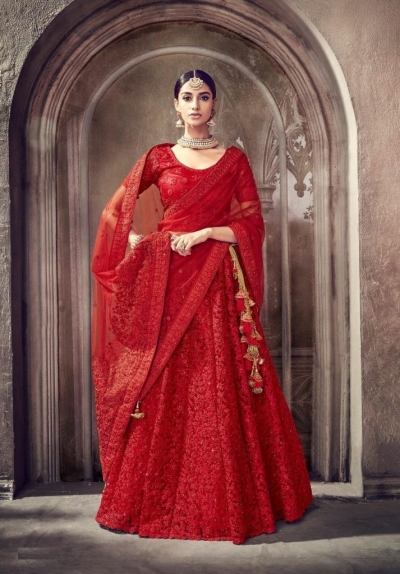 Red color heavy work Indian wedding lehenga