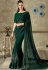 green flower printed lycra saree with raw silk blouse 10721