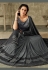 dark grey flower printed lycra saree with art silk blouse 10713