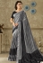 grey black embroidered lycra saree with dupion silk blouse 10708