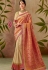 orange and beige silk embroidery saree with raw silk blouse 13110