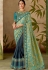 blue silk embroidery saree with raw silk blouse 13105