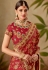 red beige silk embroidery saree with raw silk blouse 13104