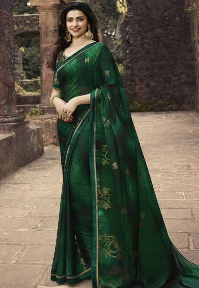 prachi desai green silk georgette printed saree 20315