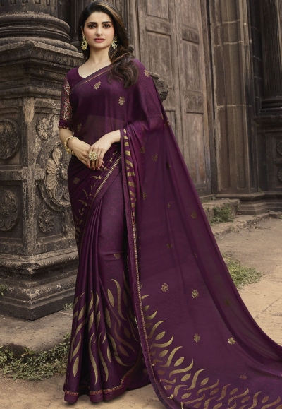 prachi desai purple silk georgette printed saree 20314