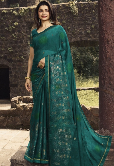 prachi desai turquoise silk georgette printed saree 20312