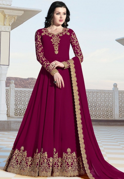 magenta georgette floor length embroidered anarkali suit 20038