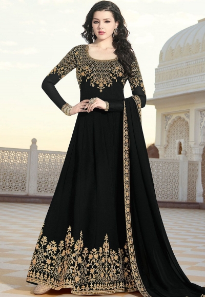 black georgette floor length embroidered anarkali suit 20037