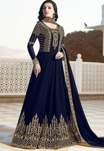 navy blue georgette floor length embroidered anarkali suit 20035