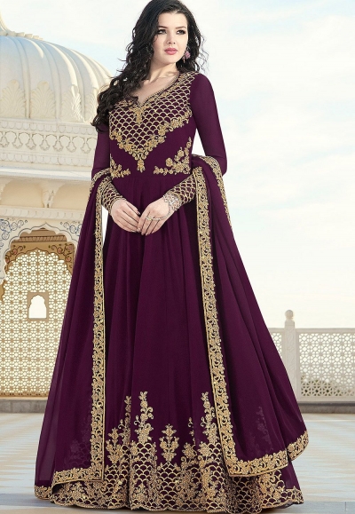 purple georgette floor length embroidered anarkali suit 20033