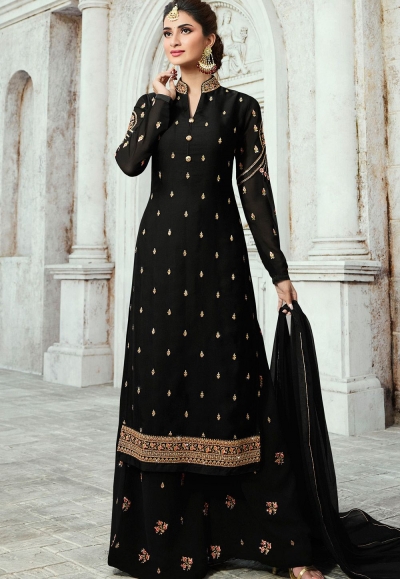 black satin georgette straight palazzo style suit 16103