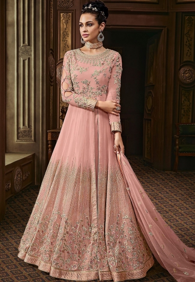 pink gerogette embroidered floor length anarkali suit 15003