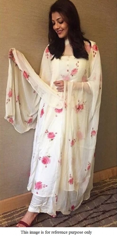 Bollywood Kajal Aggrawal white picchika kurta suit