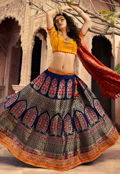 navy blue silk circular lehenga choli 13247