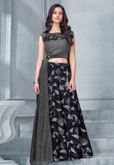 black lycra designer lehenga choli 7906