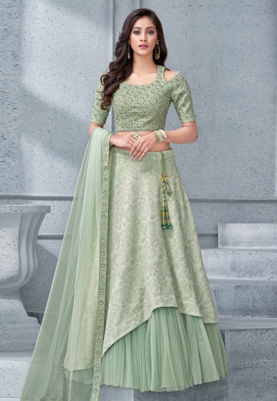 pista green lycra designer lehenga choli 7909