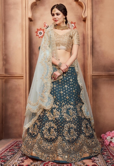 teal blue art silk circular lehenga choli 2004